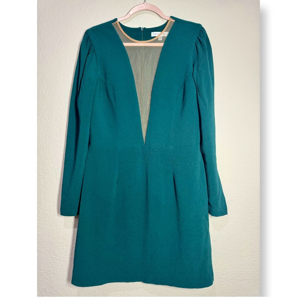 DRESS THE POPULATION KELLI PLUNGING CREPE SHEATH DRESS PUFF LONG SLEEVES GREEN‎ - Picture 5 of 8